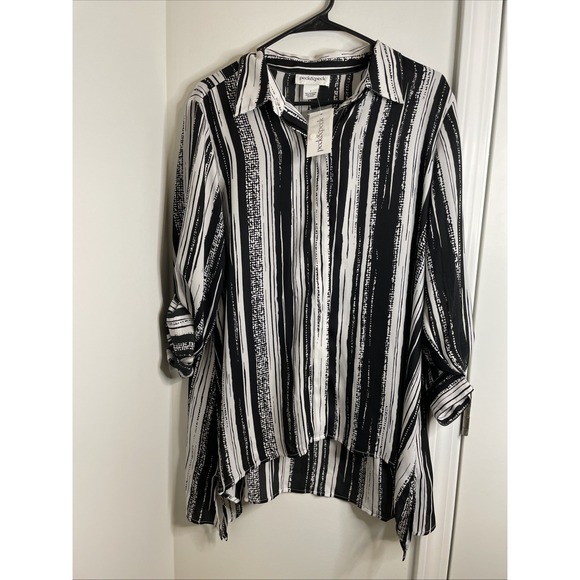 Peck And Peck Tops - Peck & Peck Tunic Top Women's L Black White Striped Coastal Minimalist